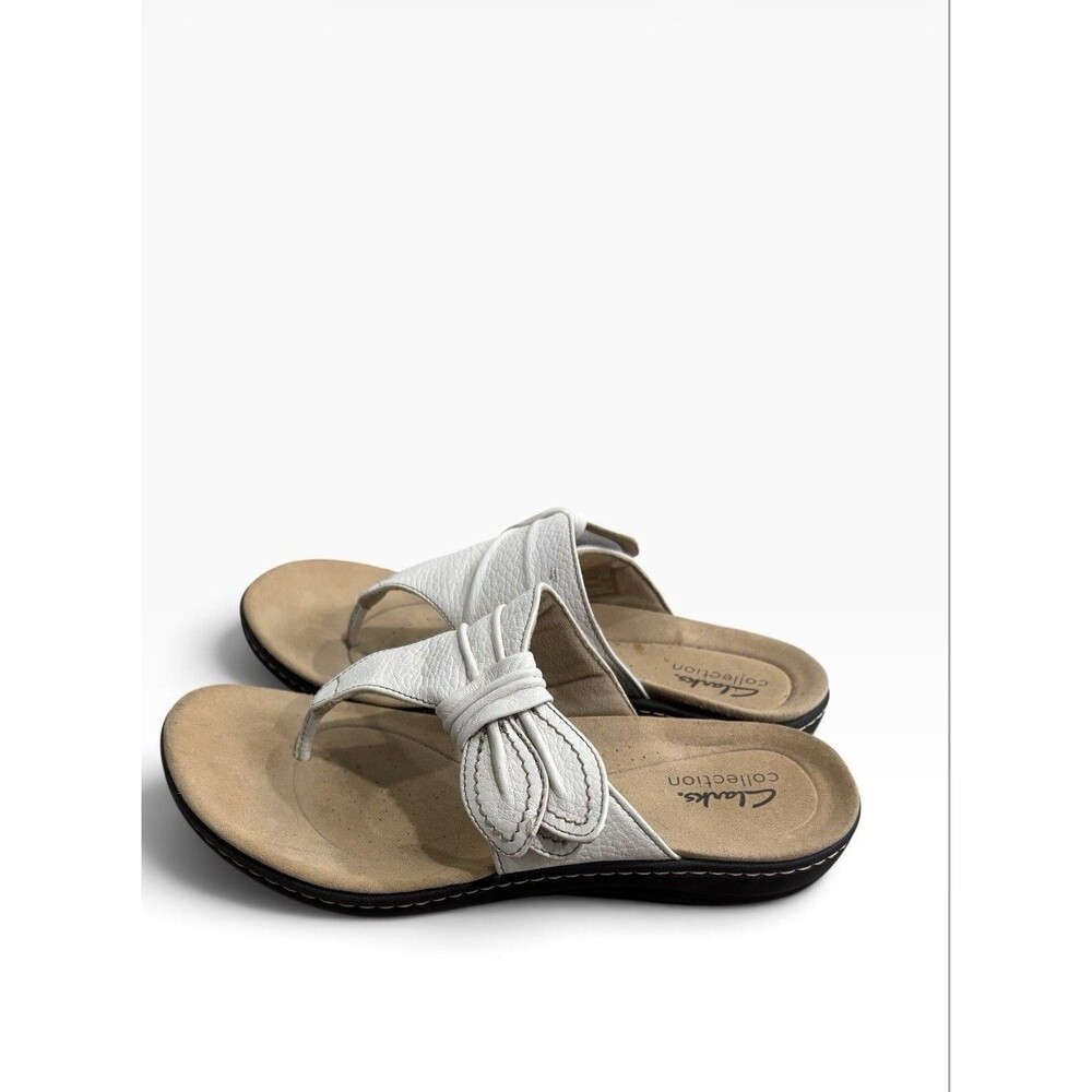 Clarks Collection Laurieann Rae White Leather Thong Sandals Women’s Size 7